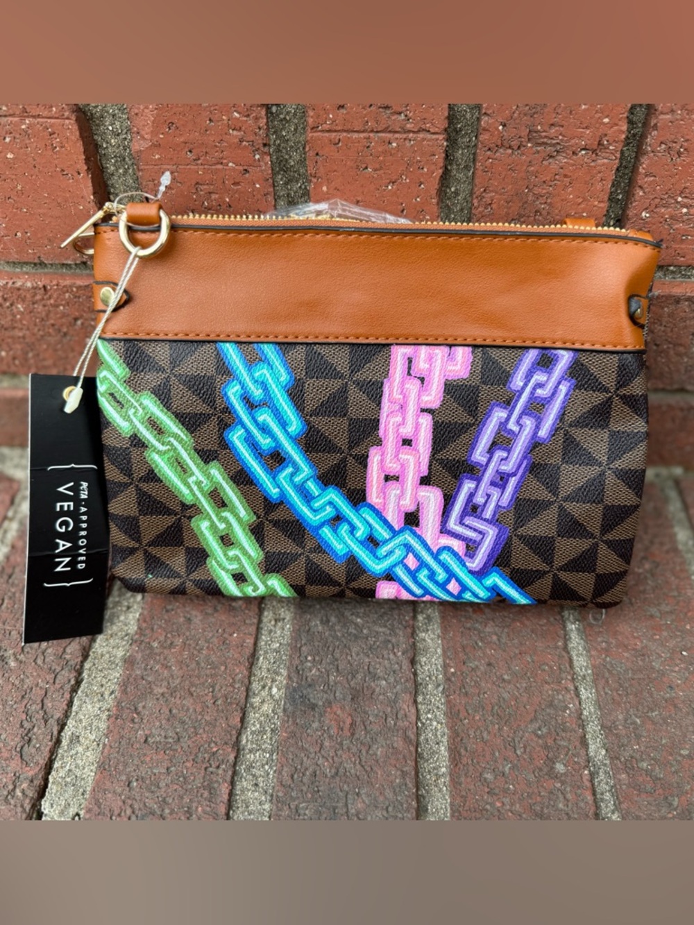 Hand- painted Vegan Faux-Leather  Multicolor Chain Design